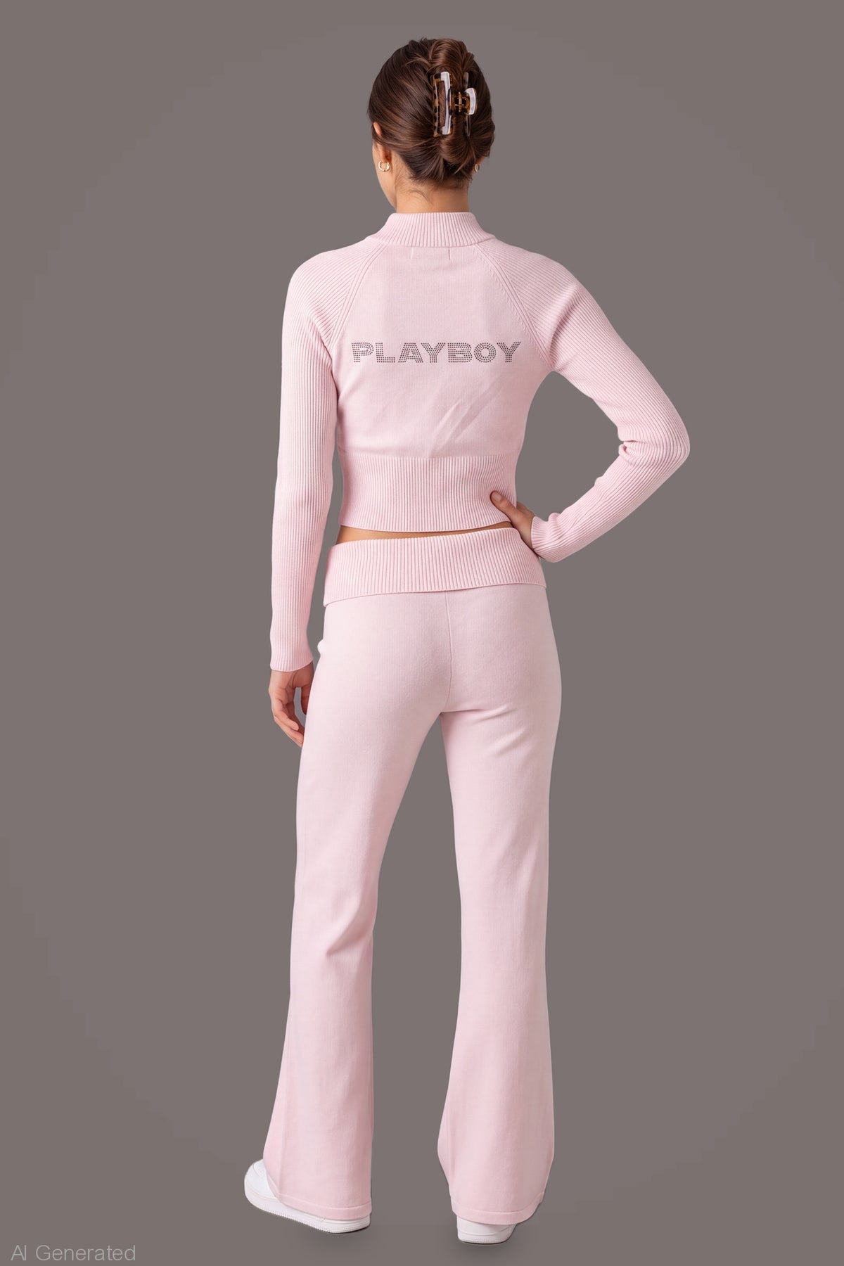 Alt View 2. Playboy Rhinestone Flare Pant - Light Pink