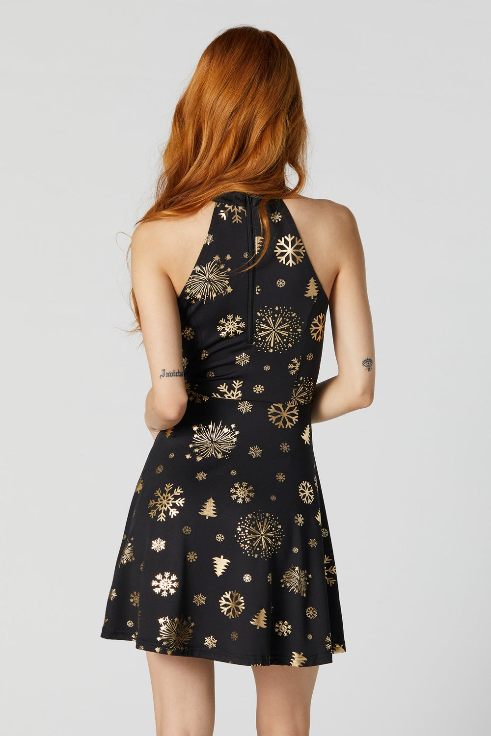 Snowflake Print Xmas Halter Dress Snowflake Print Xmas Halter Dress 2