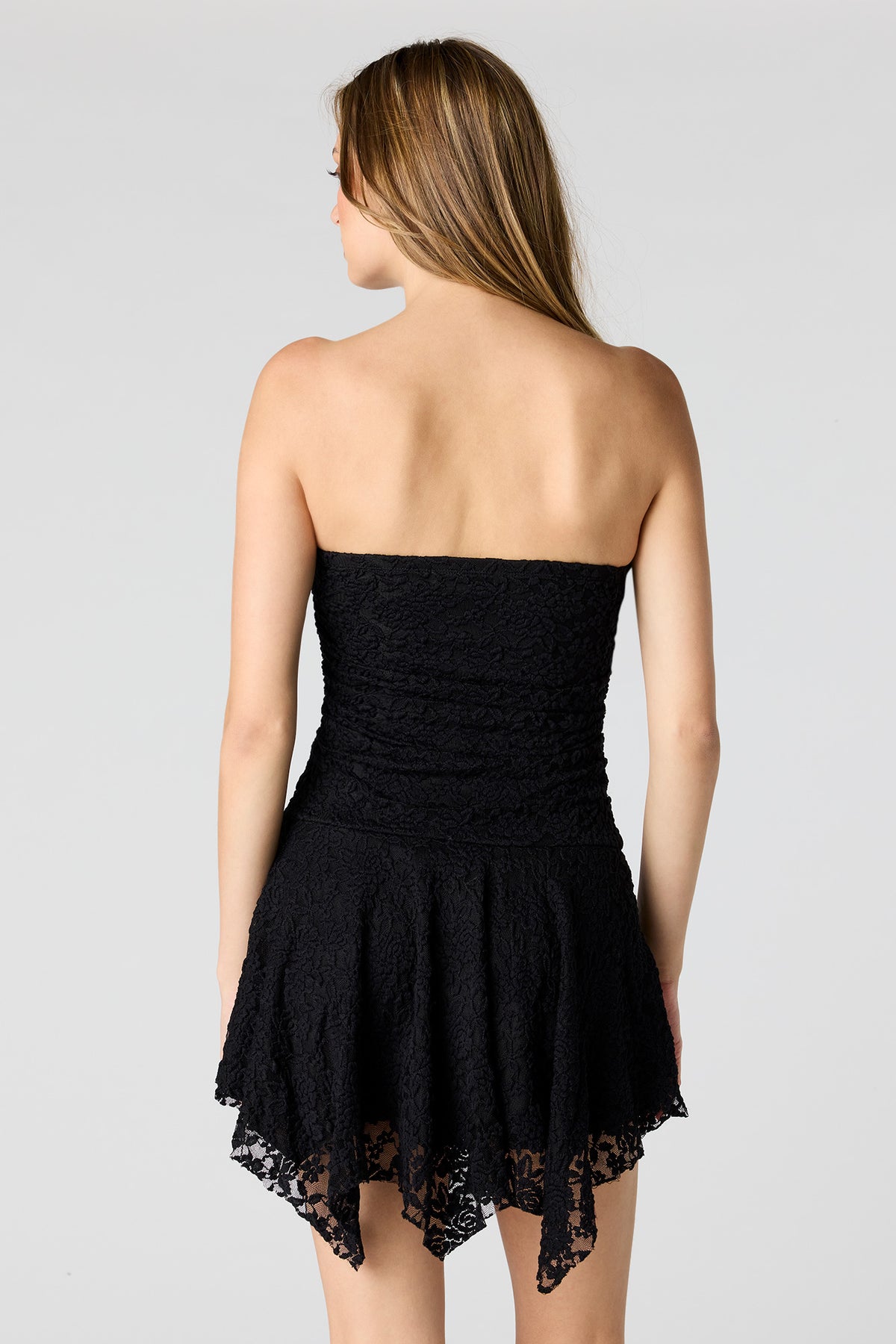 Alt View 2. Braless Lace Asymmetrical Mini Dress - Black