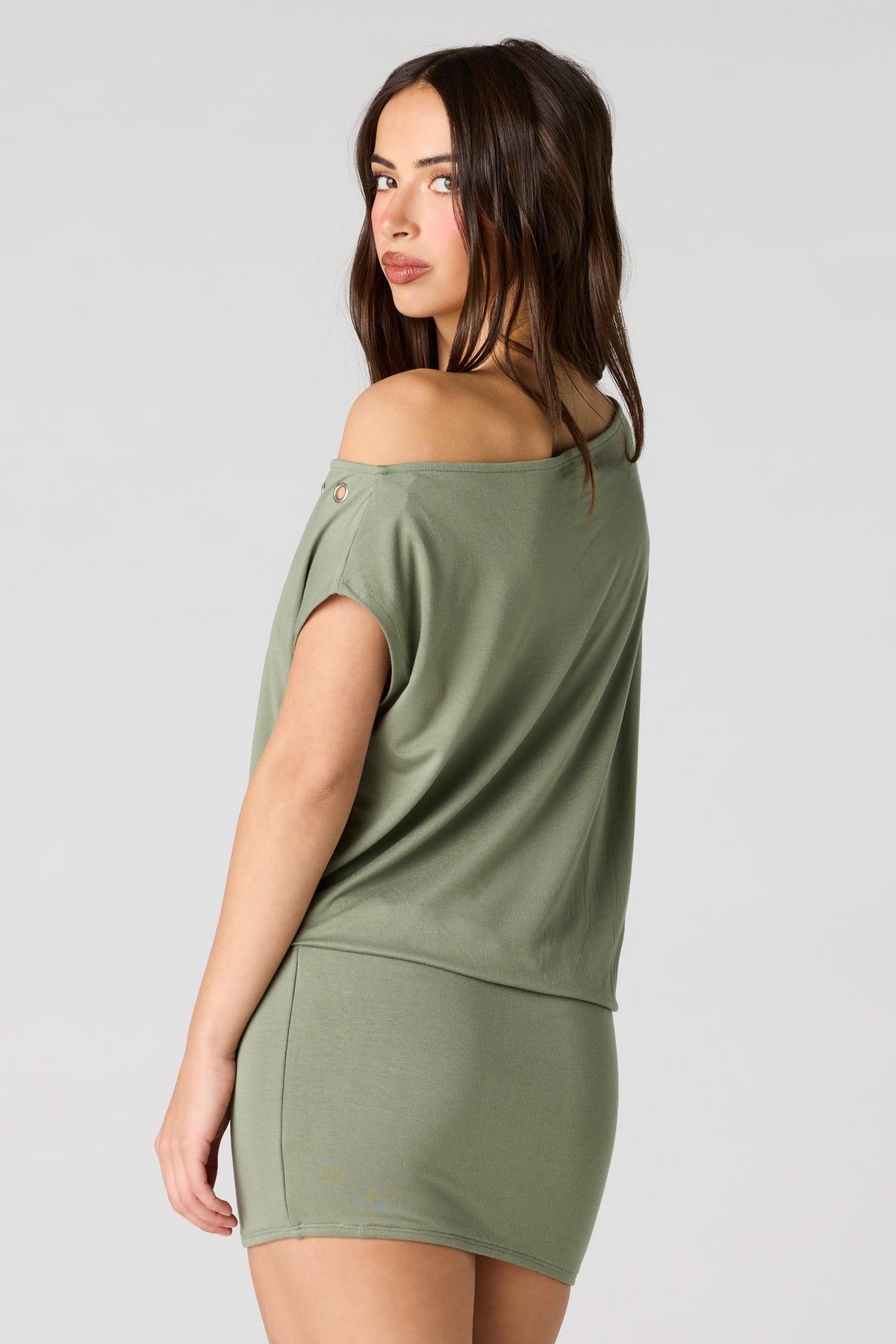 Alt View 2. Dolman Eyelet Mini Dress - Dark Green