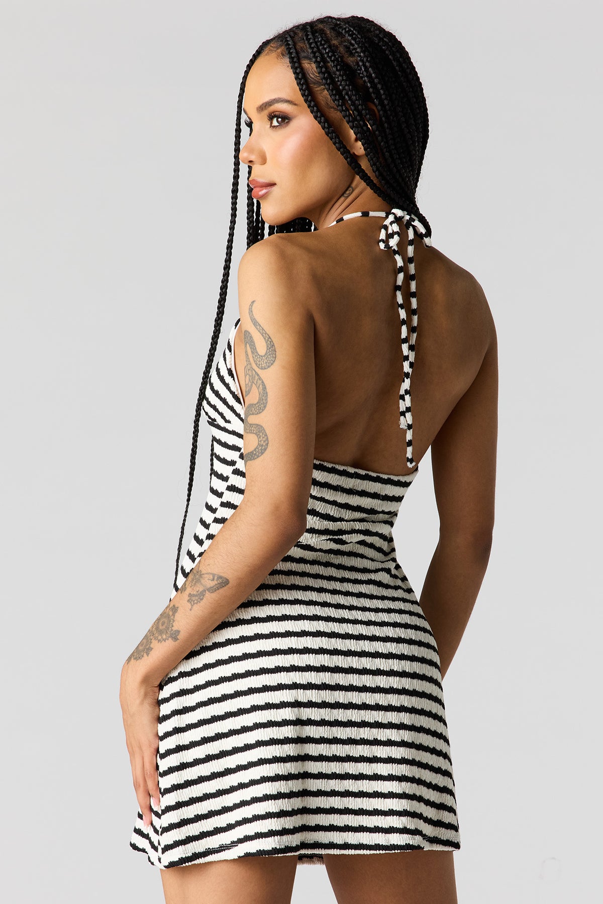 Alt View 2. Beaded Halter Mini Dress - Black with White