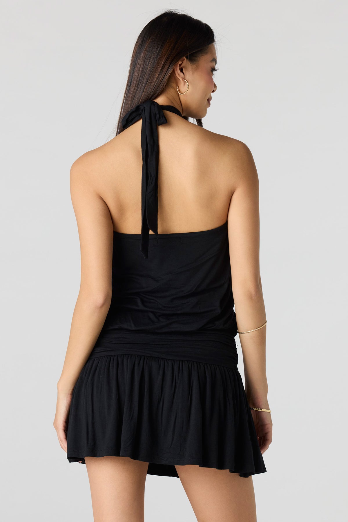Alt View 2. Draped Halter Mini Romper Dress - Black