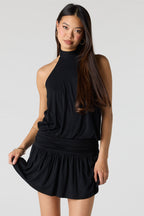 Draped Halter Mini Romper Dress