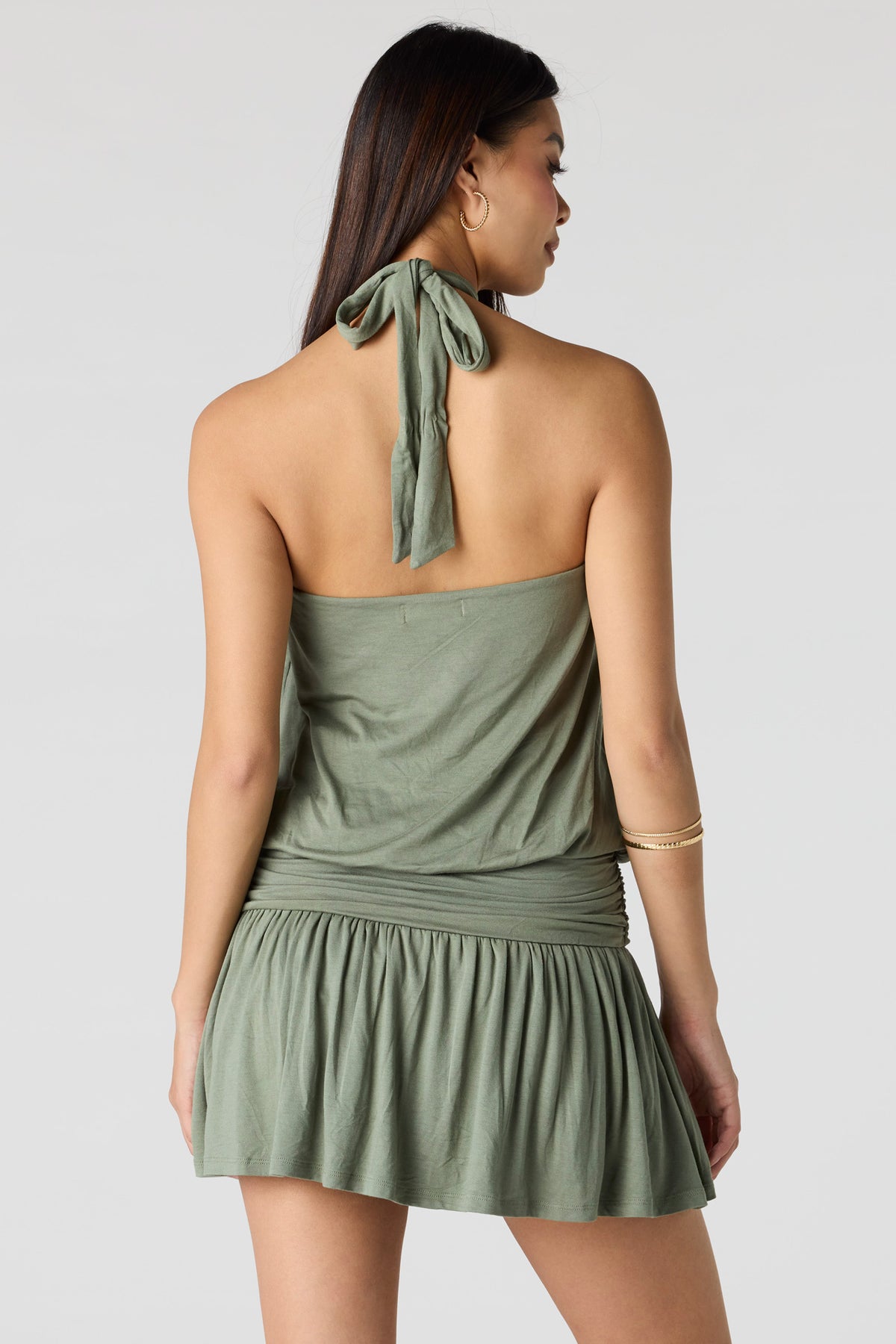 Alt View 2. Draped Halter Mini Romper Dress - Dark Green