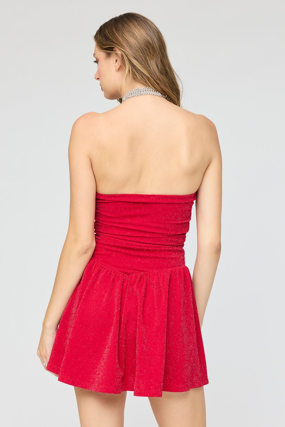 Alt View 2. Sparkly Strapless Romper Dress - Red