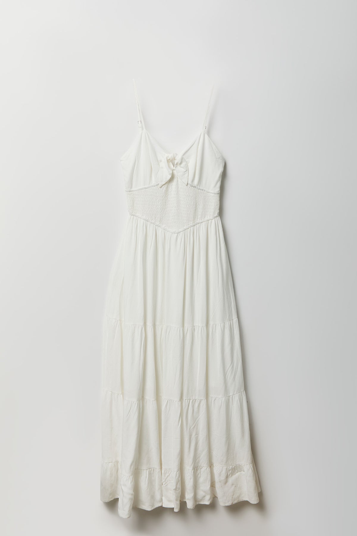 Bow Cinched Waist Tiered Maxi Dress - White