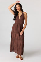 Lace Trim Halter Maxi Dress