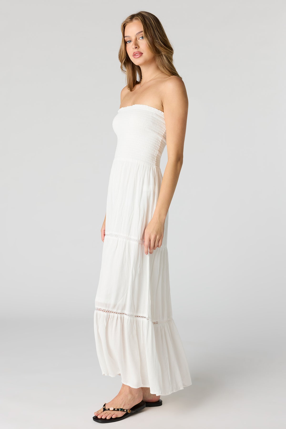 Alt View 2. Smocked Tiered Maxi Dress - White