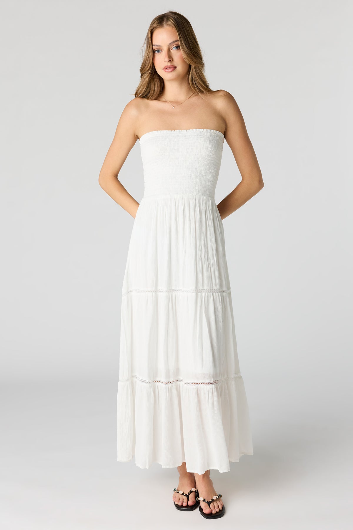 Smocked Tiered Maxi Dress - White