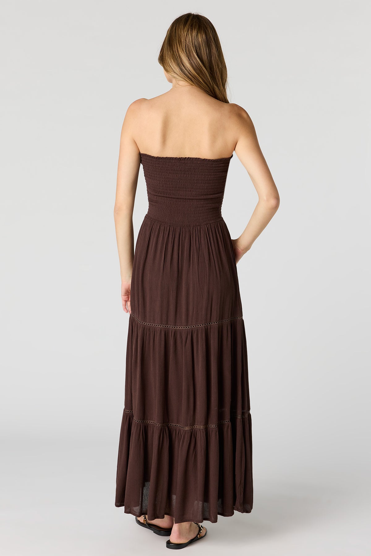 Alt View 3. Smocked Tiered Maxi Dress - Brown