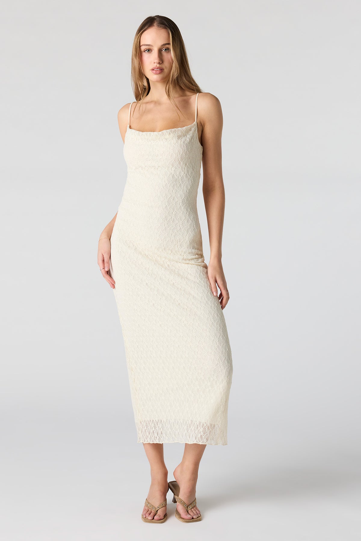 Braless Lace Maxi Dress - Cream