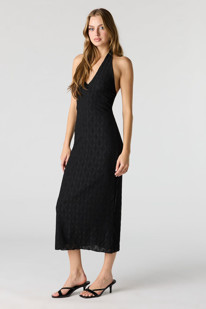 textured halter dress Women's Causing a Heatwave Olive Green Textured Diamond Knit Halter Midi Dress | Size: M