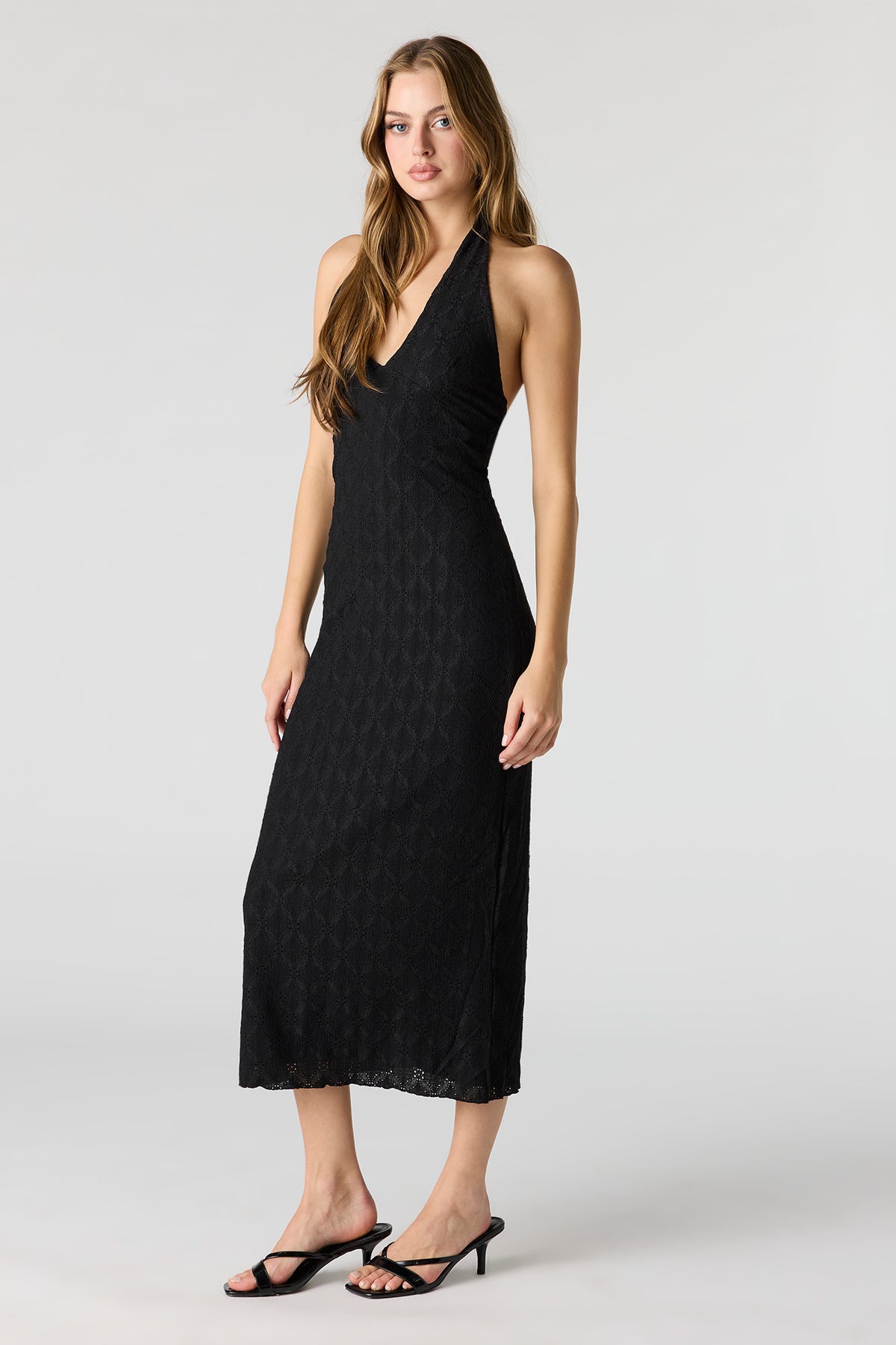Alt View 2. Braless Textured Halter Midi Dress - Black