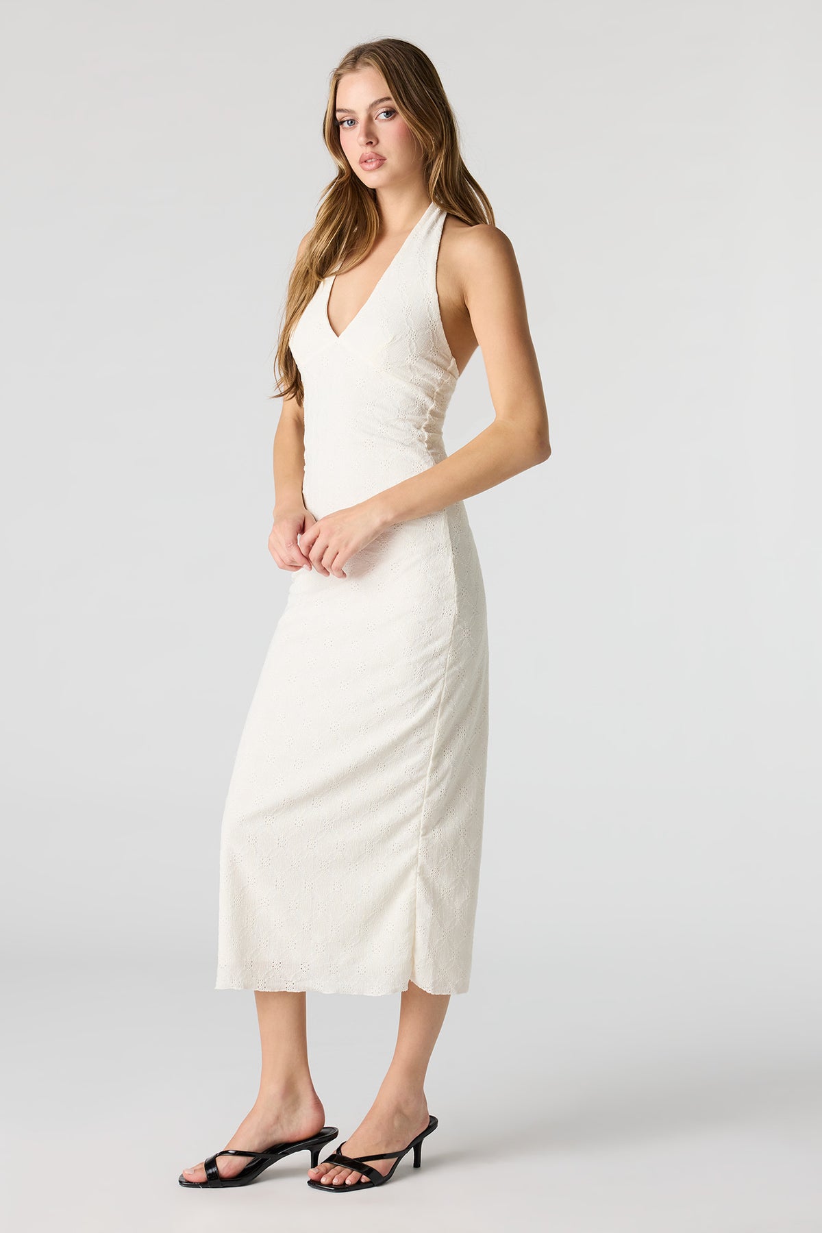 Alt View 2. Braless Textured Halter Midi Dress - White