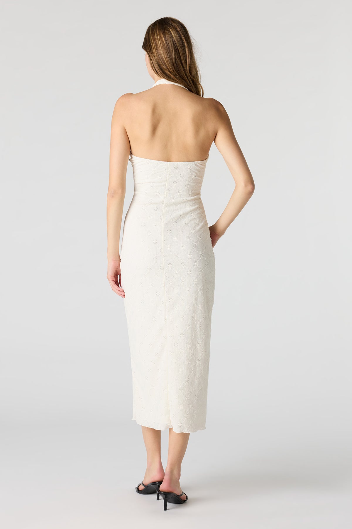 Alt View 3. Braless Textured Halter Midi Dress - White