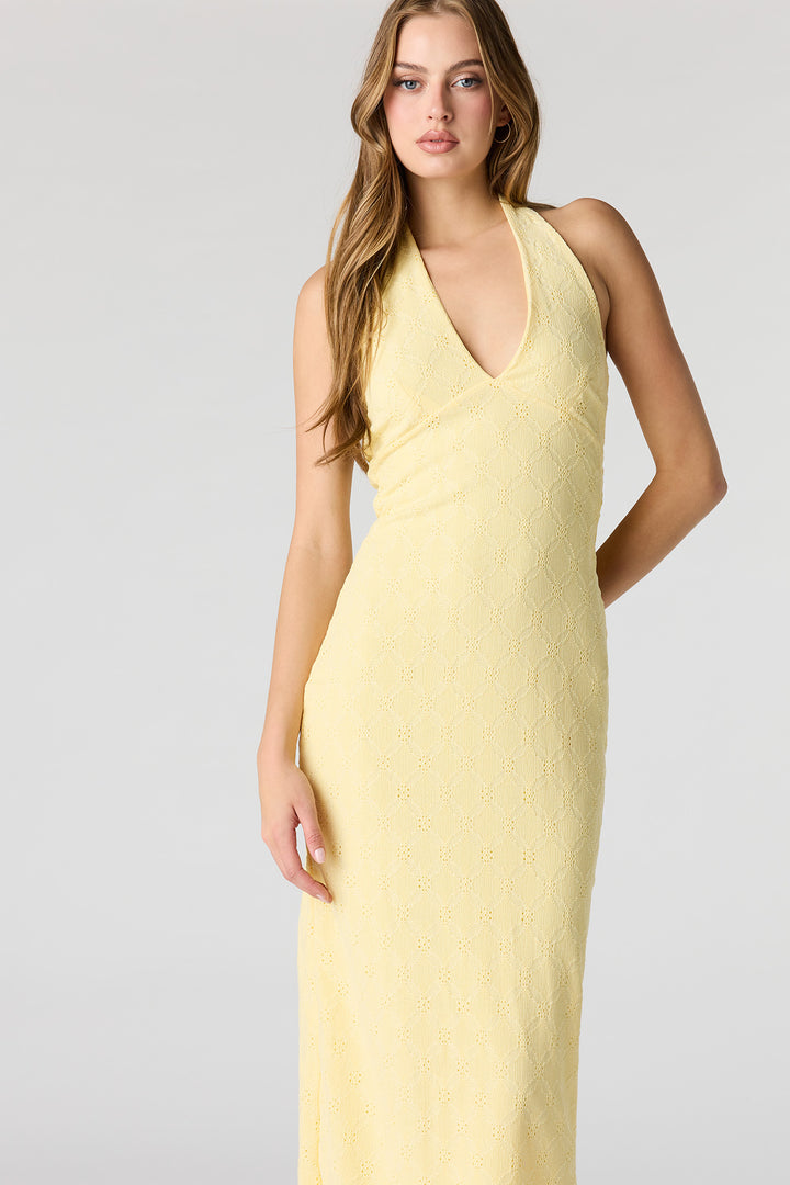 Braless Textured Halter Maxi Dress