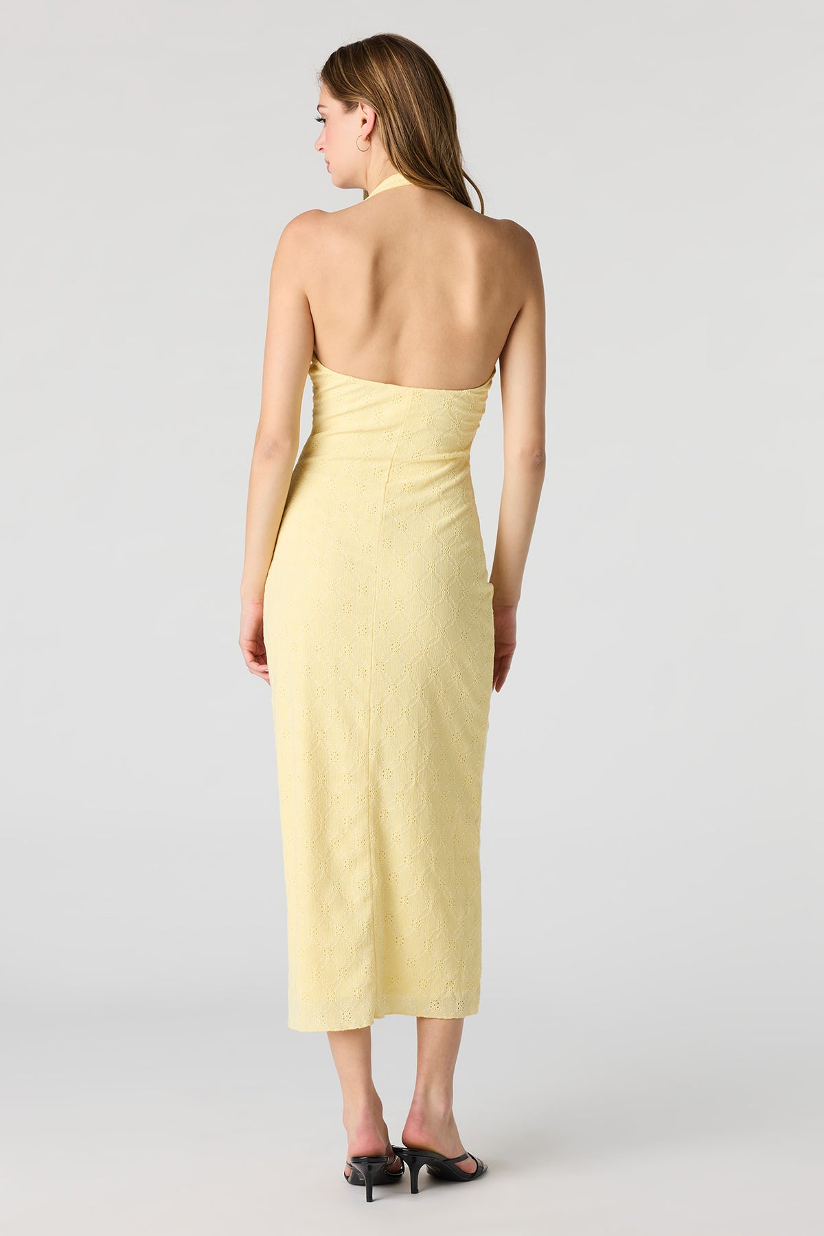 Alt View 3. Braless Textured Halter Midi Dress - Yellow