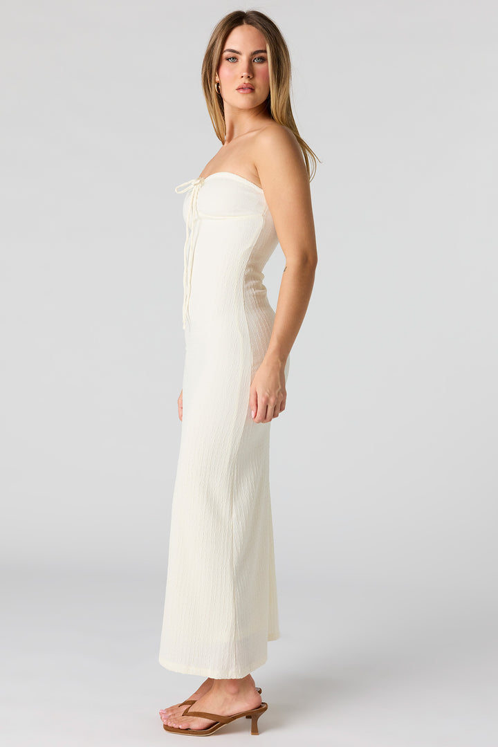 ankle length tube dress Linen Maxi Dress, Smocked Tube Top, A-line Ankle Length