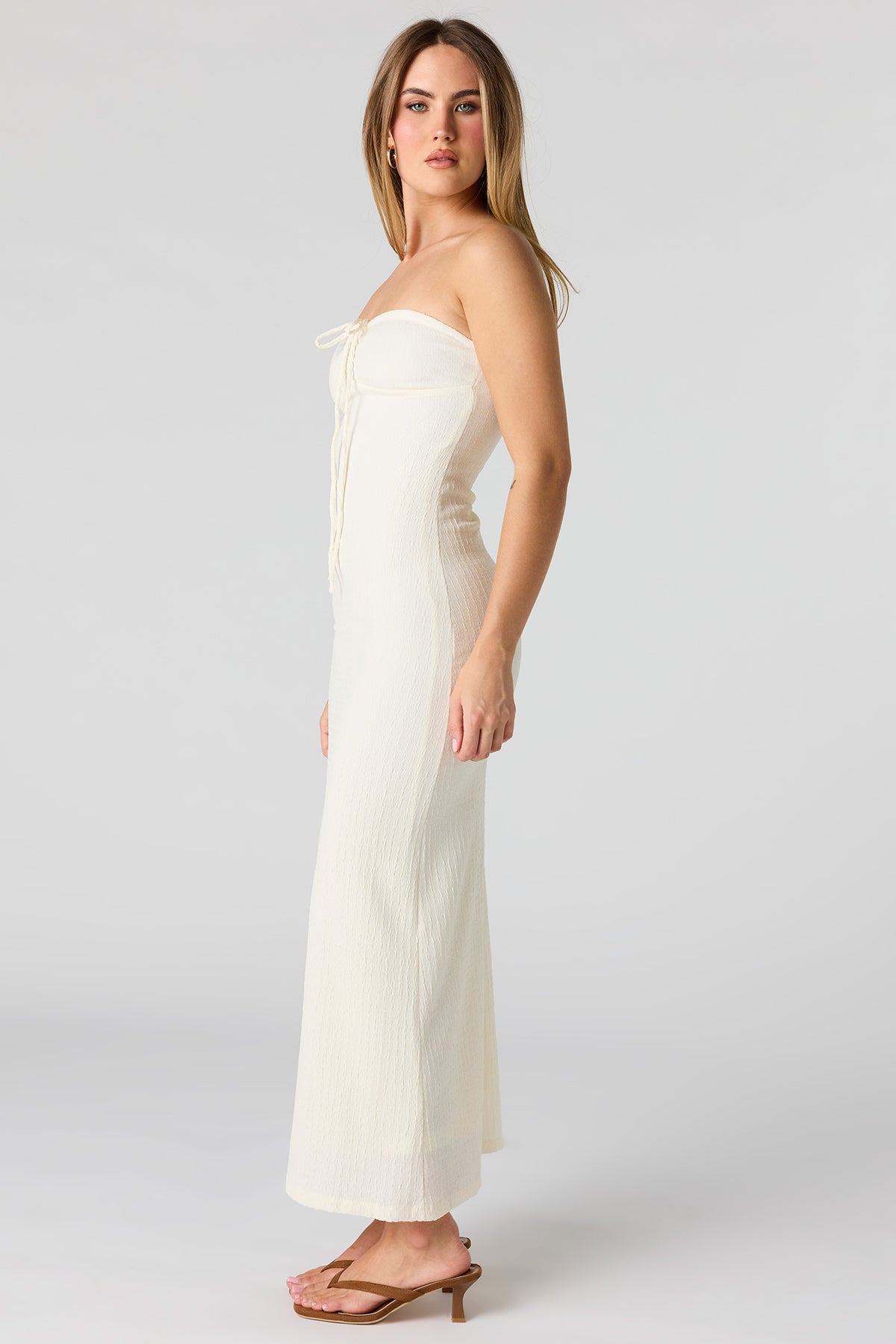 Alt View 2. Braless Textured Tube Midi Dress - Cream