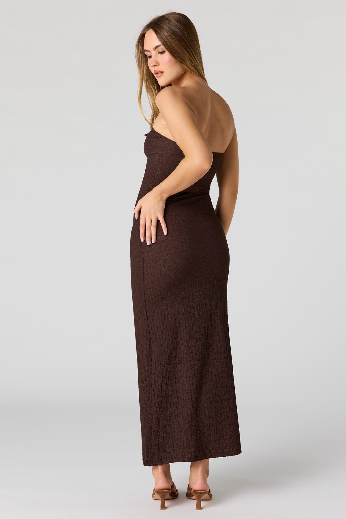 Alt View 3. Braless Textured Tube Midi Dress - Brown