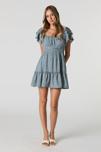 Ruffle Sleeve Scoop Neck Mini Dress