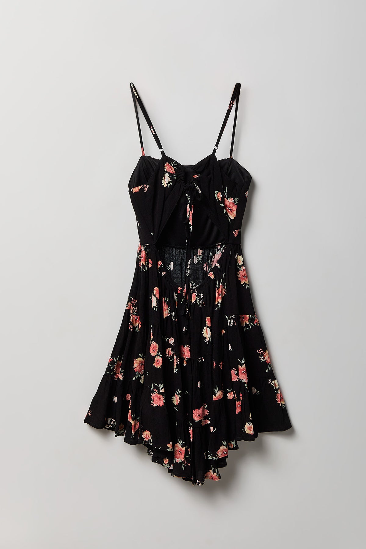 Alt View 4. Braless Tie Back Tiered Mini Dress - Black