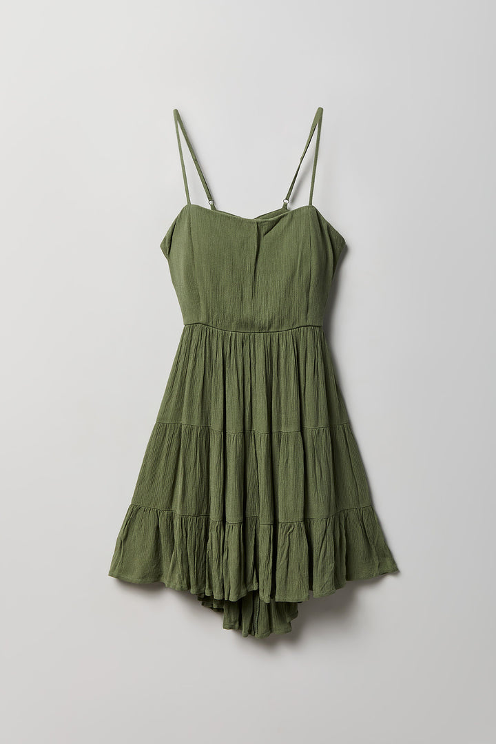 charlotte russe olive green dress Braless Tie Back Tiered Mini Dress  Charlotte Russe