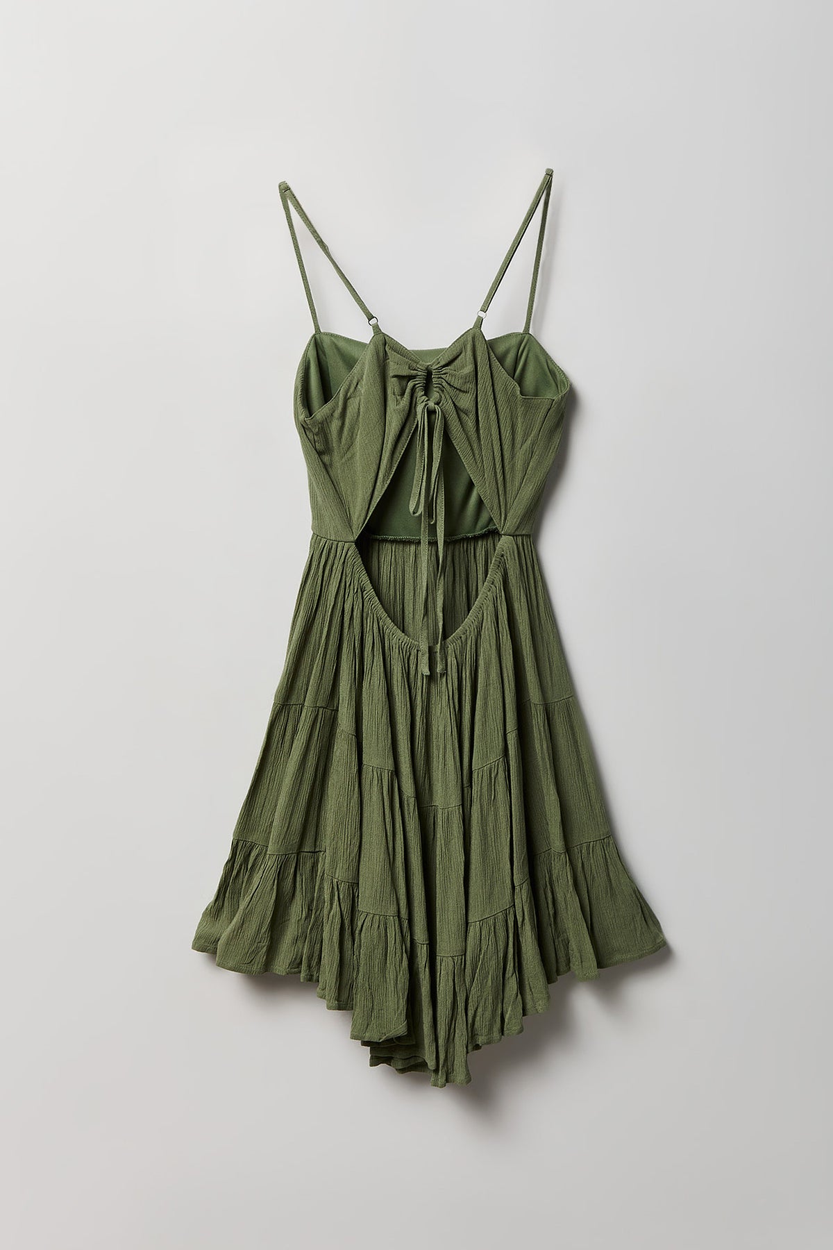 Alt View 5. Braless Tie Back Tiered Mini Dress - Dark Green