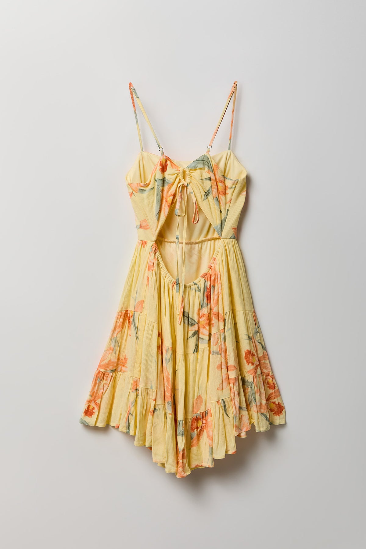Alt View 5. Braless Tie Back Tiered Mini Dress - Pale Yellow