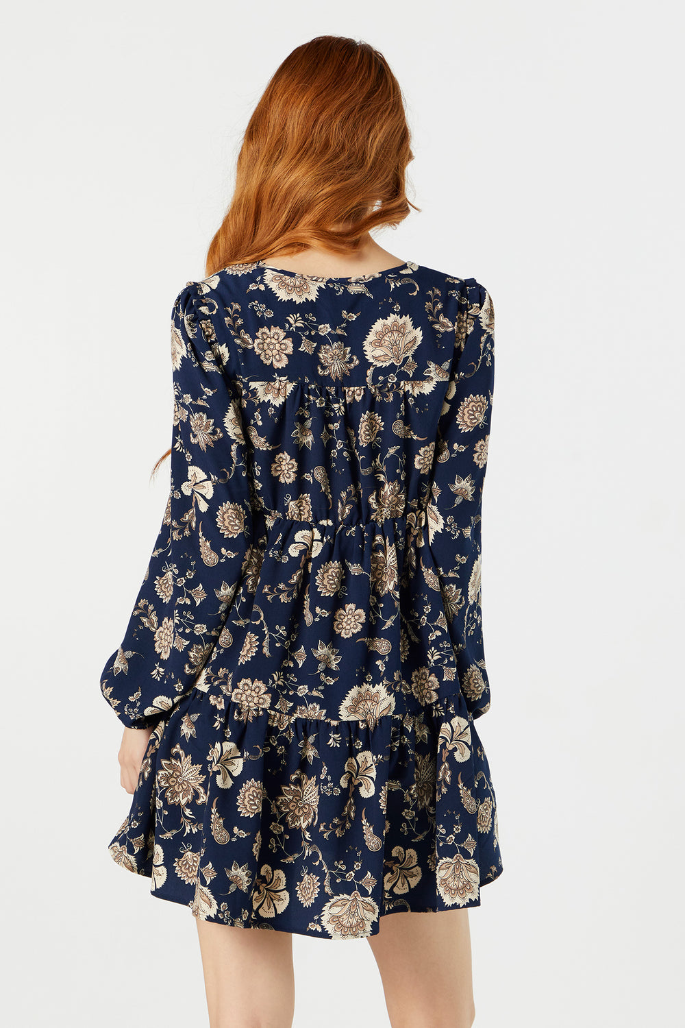 Navy Floral Long Sleeve Tiered Babydoll Dress Navy Floral Long Sleeve Tiered Babydoll Dress 2