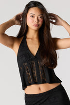 Floral Lace Babydoll Halter Top