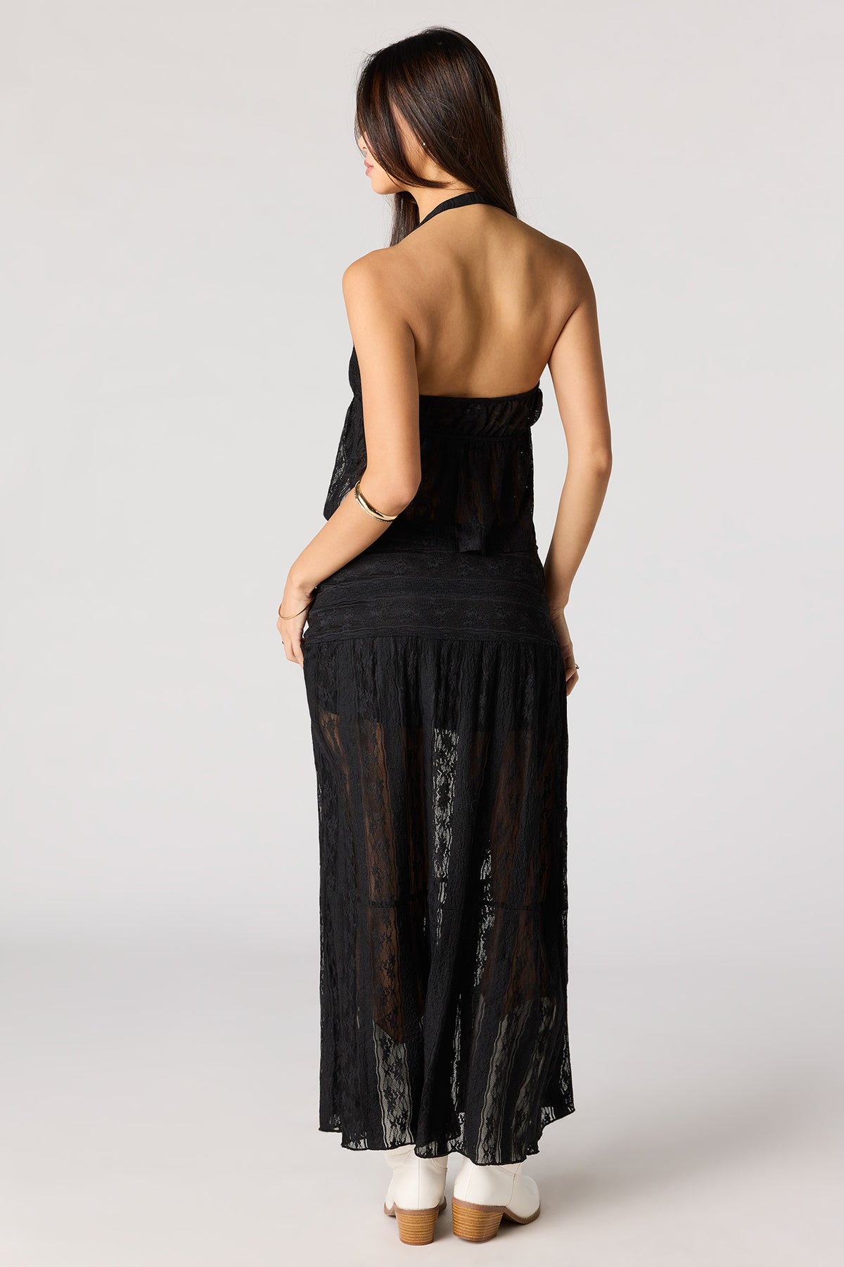 Alt View 3. Floral Lace Maxi Skirt - Black