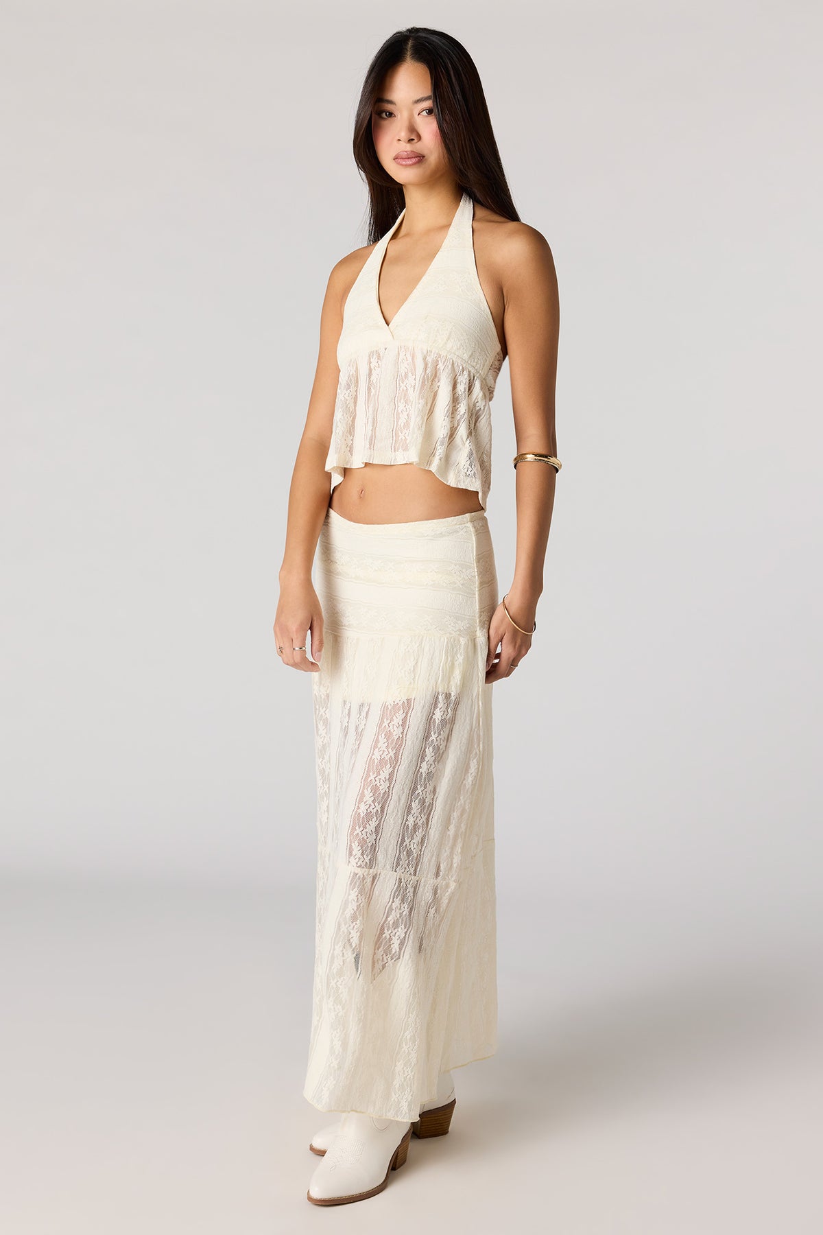 Alt View 2. Floral Lace Maxi Skirt - Ivory