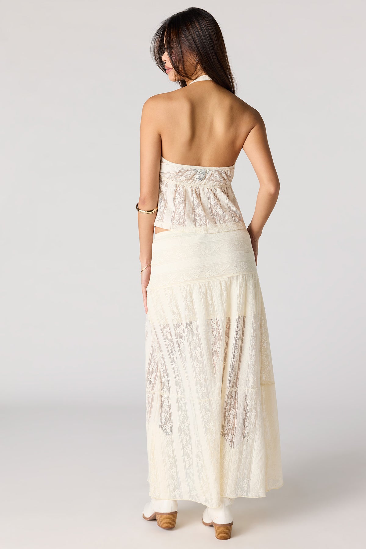 Alt View 3. Floral Lace Maxi Skirt - Ivory