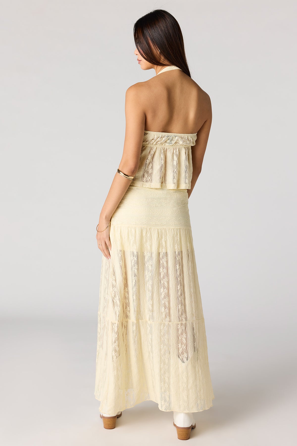 Alt View 3. Floral Lace Maxi Skirt - Yellow