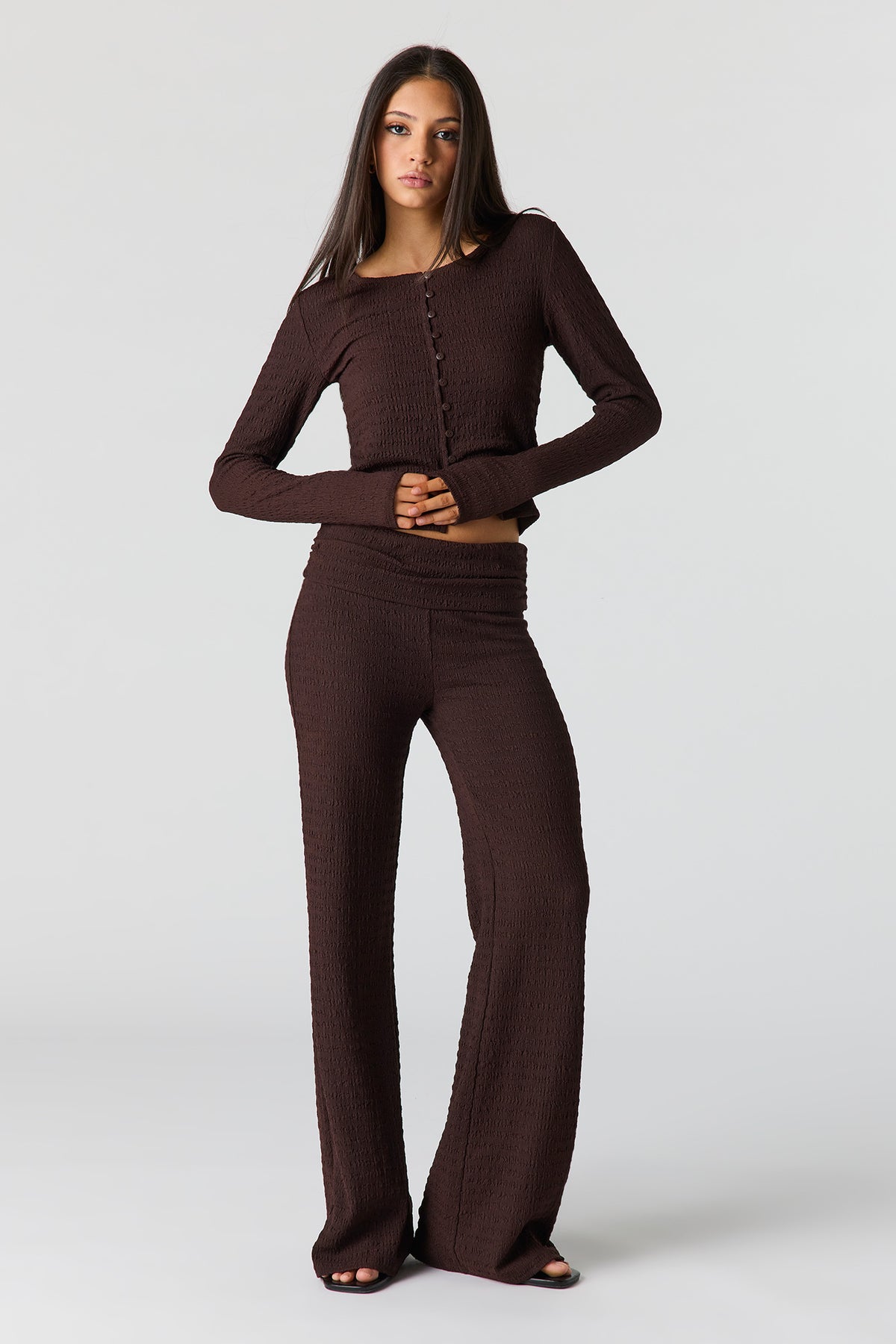 Alt View 3. Textured Knit Cardigan - Brown