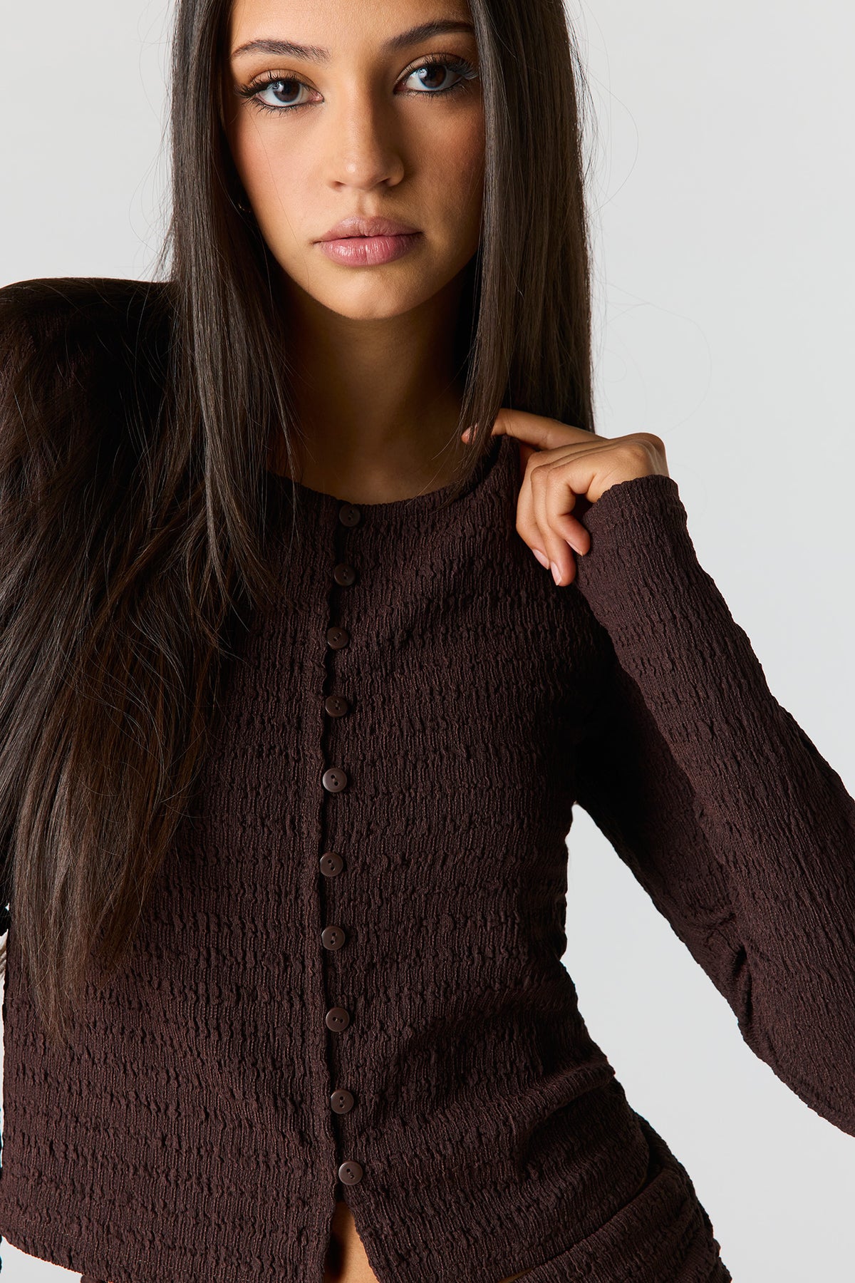 Alt View 4. Textured Knit Cardigan - Brown