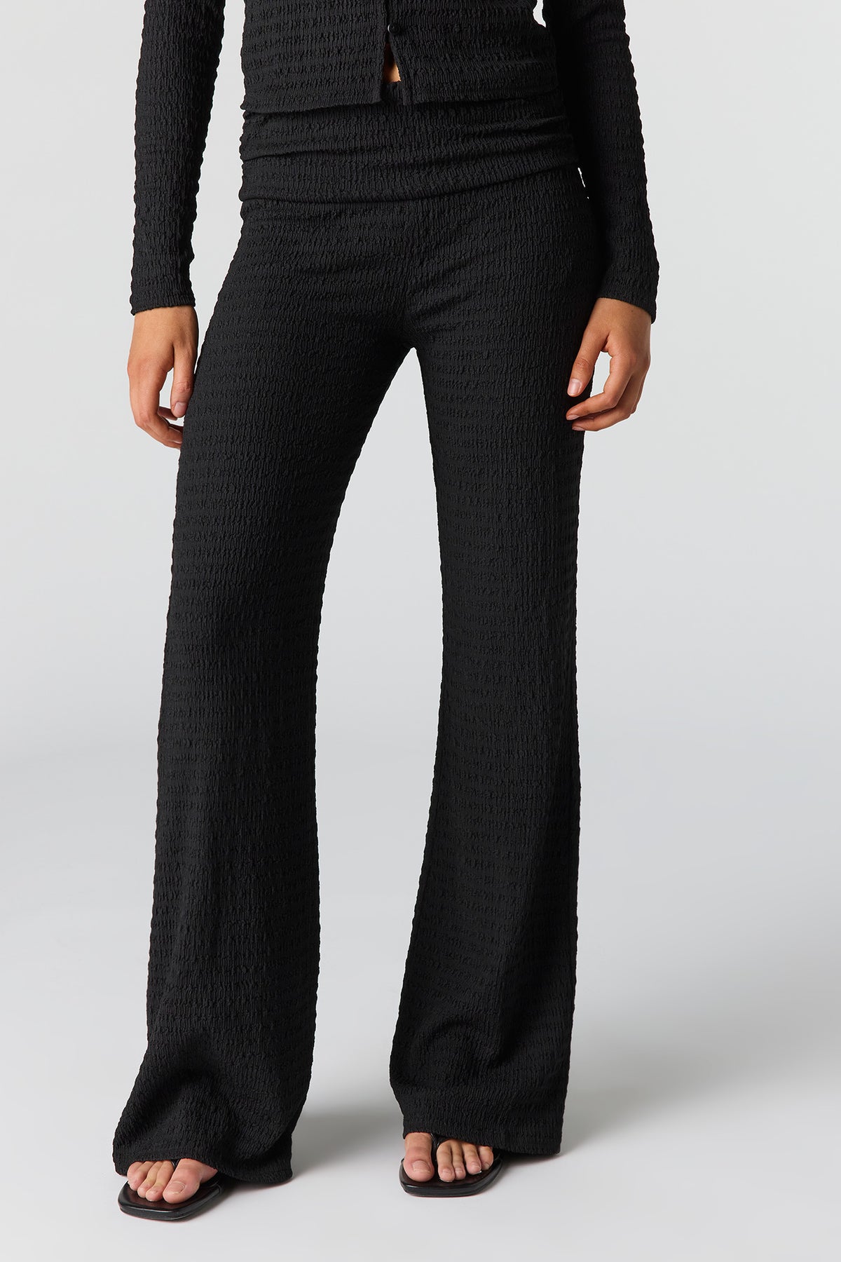 Alt View 2. Textured Foldover Flare Pant - Black