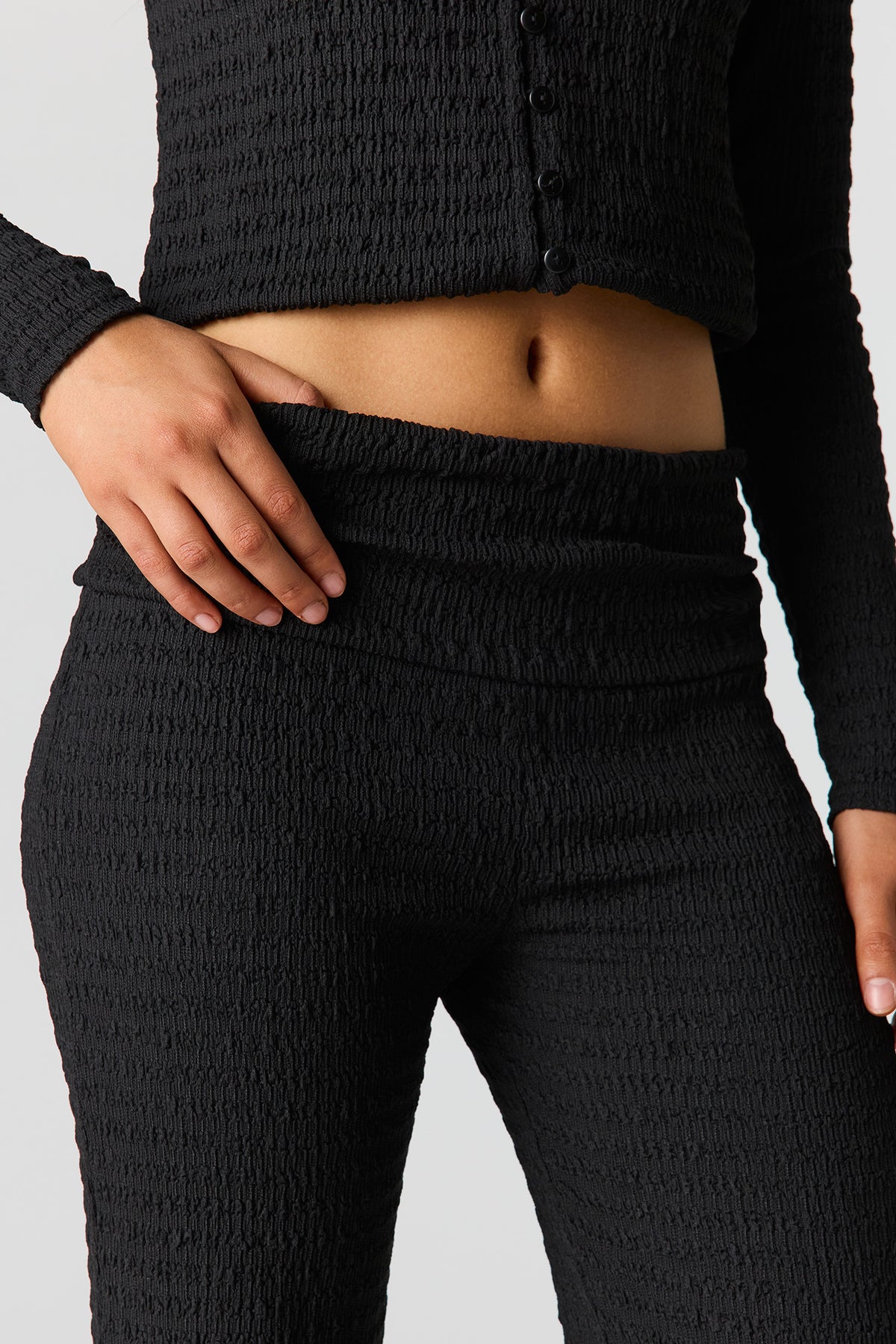 Alt View 4. Textured Foldover Flare Pant - Black