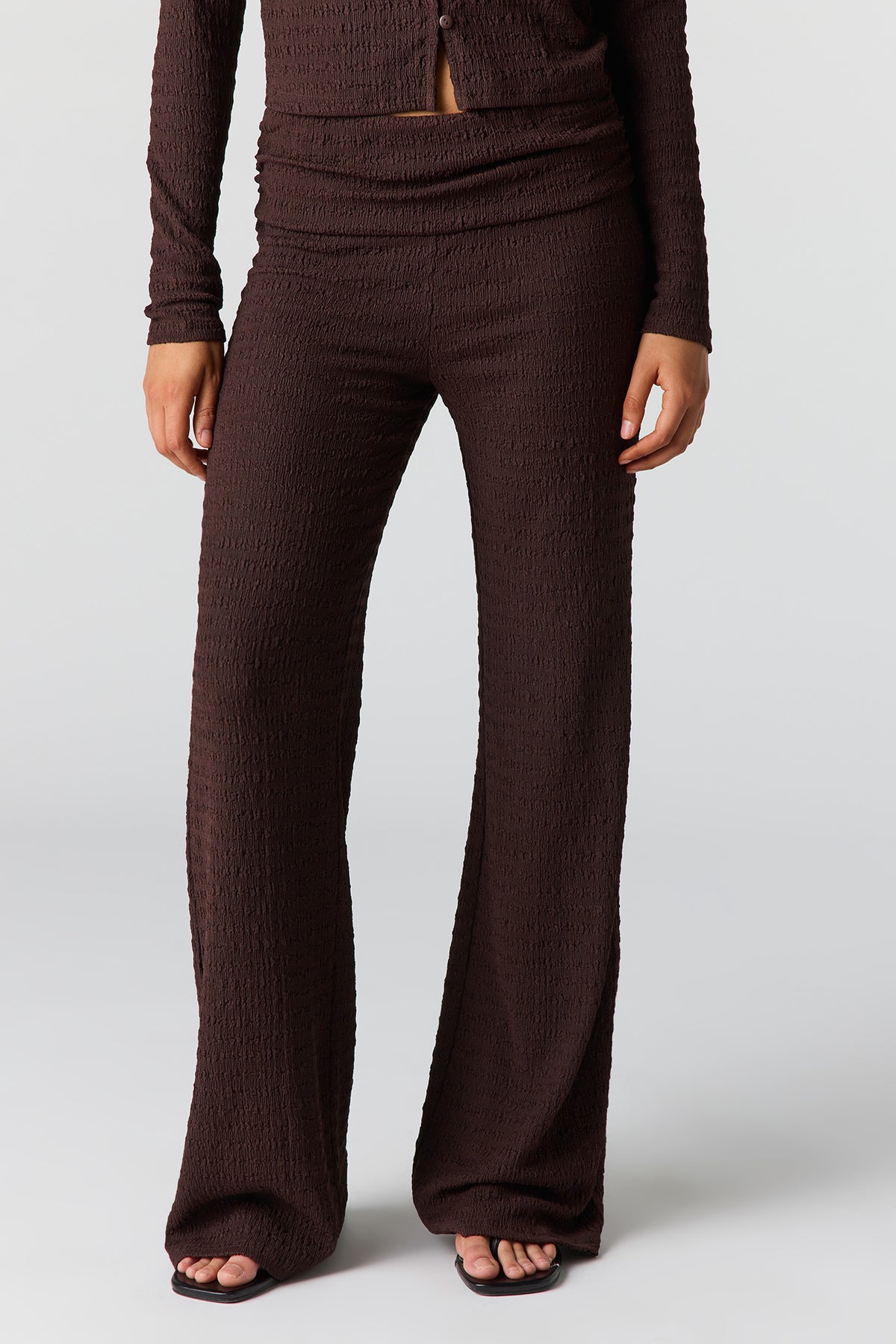 Alt View 2. Textured Foldover Flare Pant - Brown