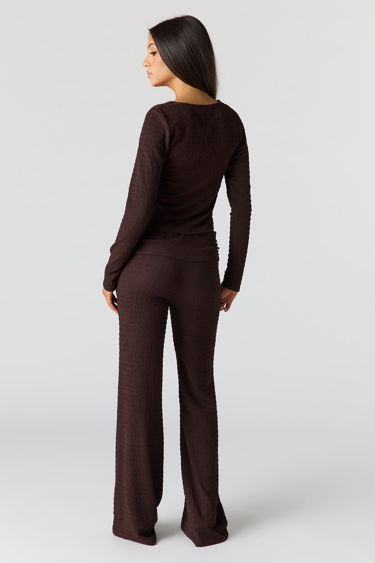 Alt View 3. Textured Foldover Flare Pant - Brown