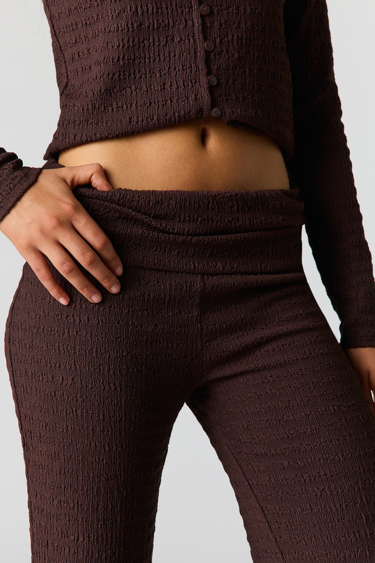 Alt View 4. Textured Foldover Flare Pant - Brown