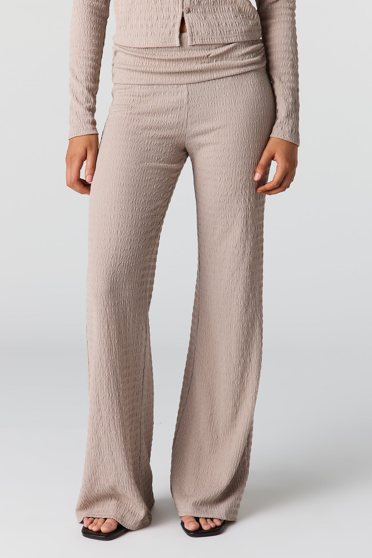 Alt View 2. Textured Foldover Flare Pant - Taupe