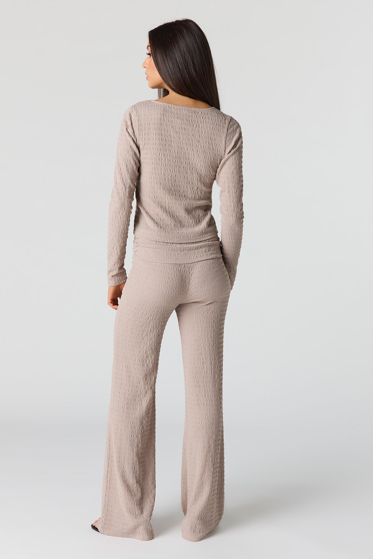 Alt View 3. Textured Foldover Flare Pant - Taupe