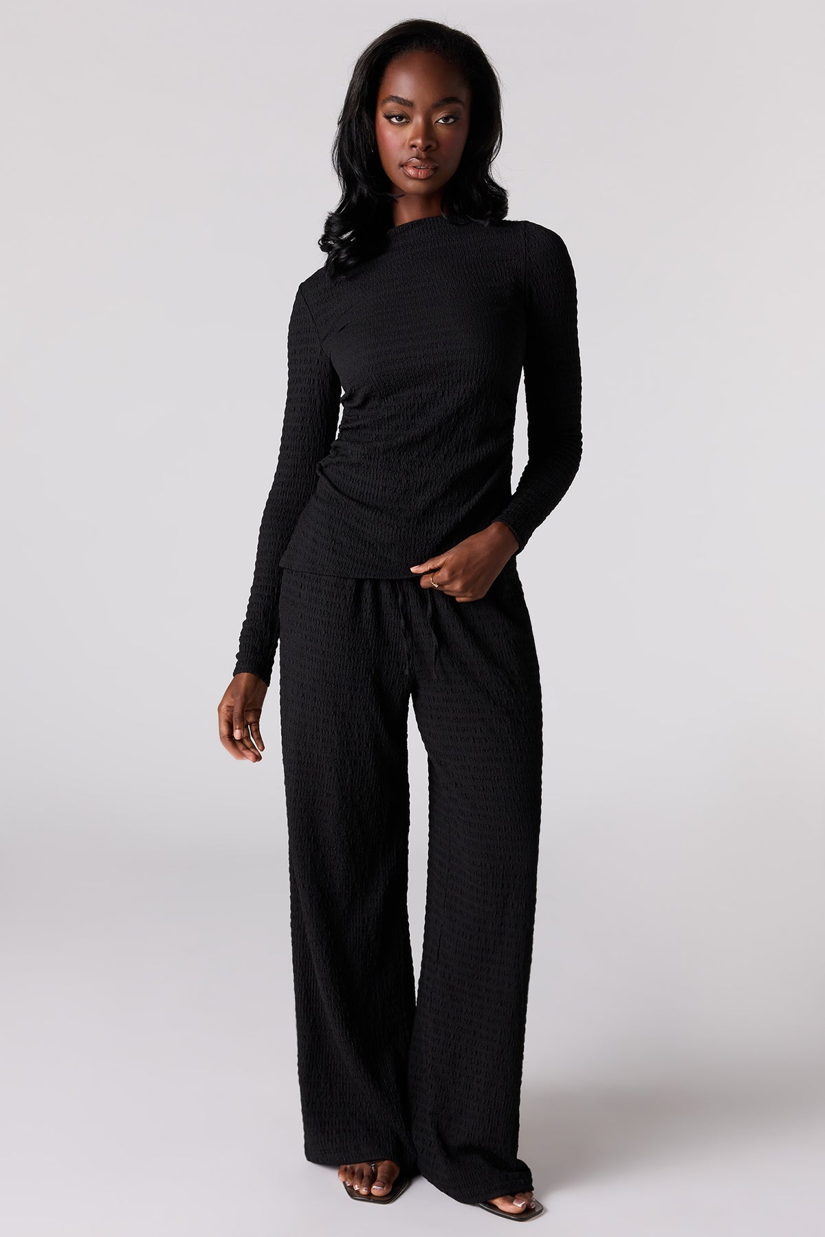 Textured Wide Leg Pant - Black