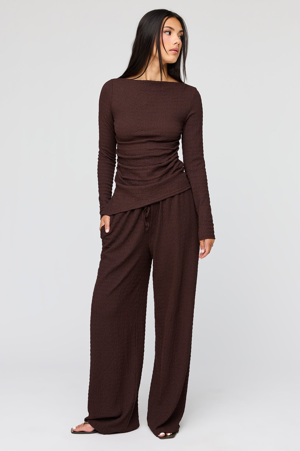 Textured Wide Leg Pant - Brown