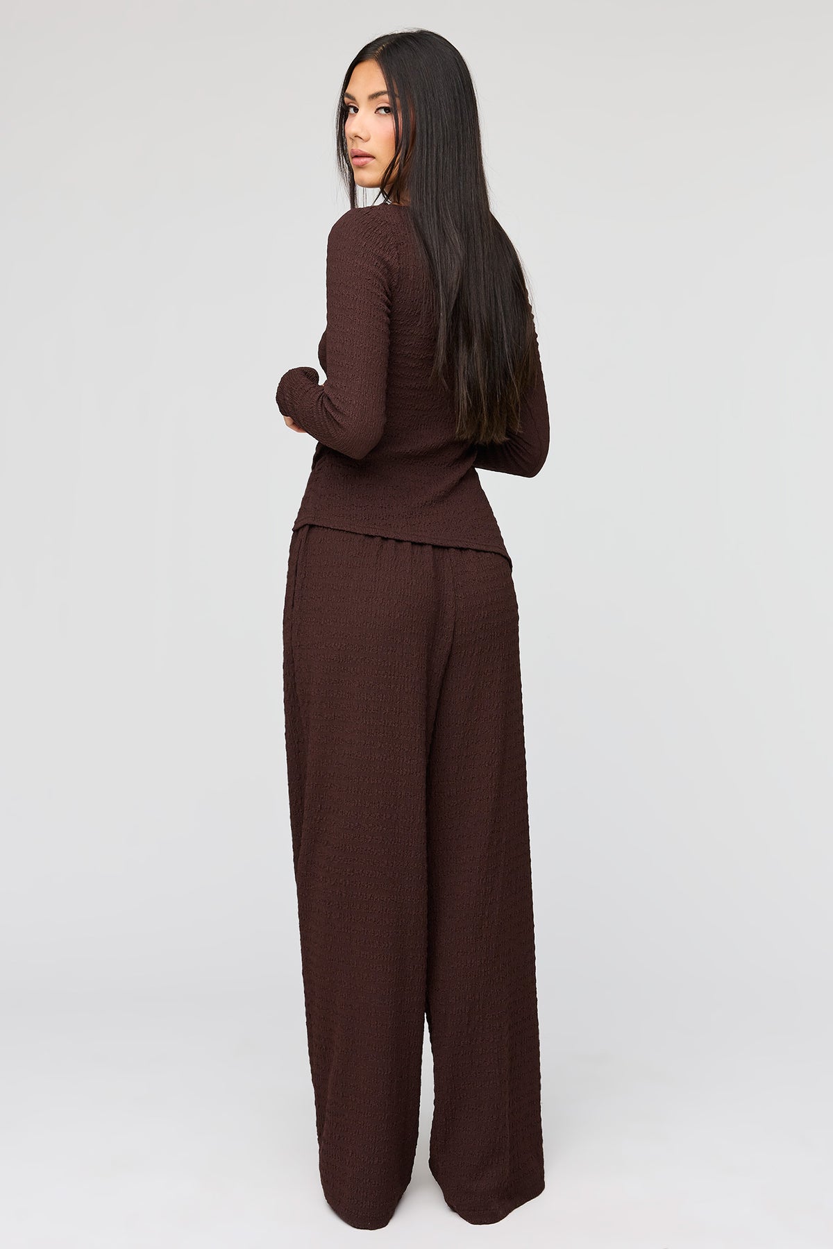 Alt View 3. Textured Wide Leg Pant - Brown