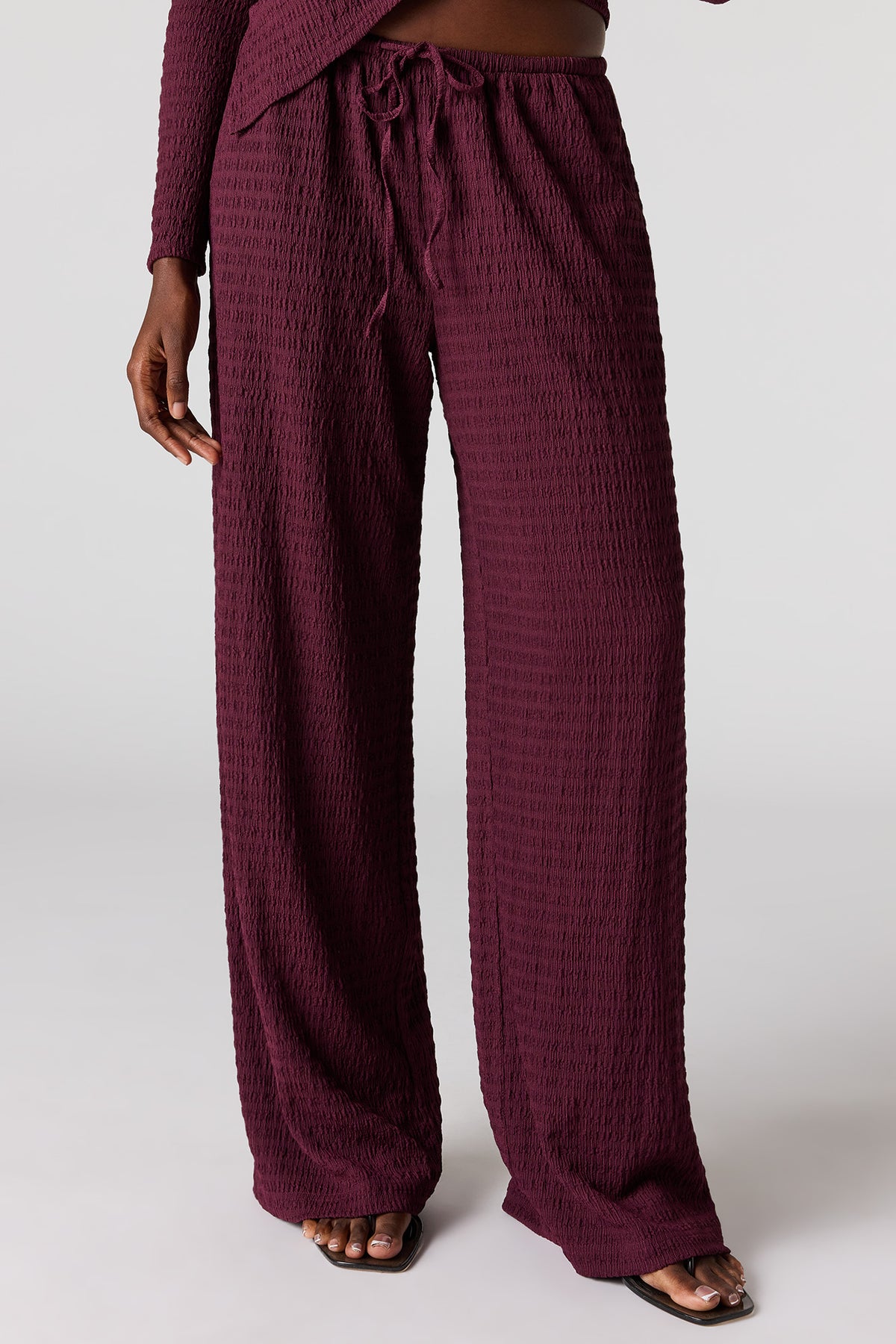 Alt View 2. Textured Wide Leg Pant - Burgundy