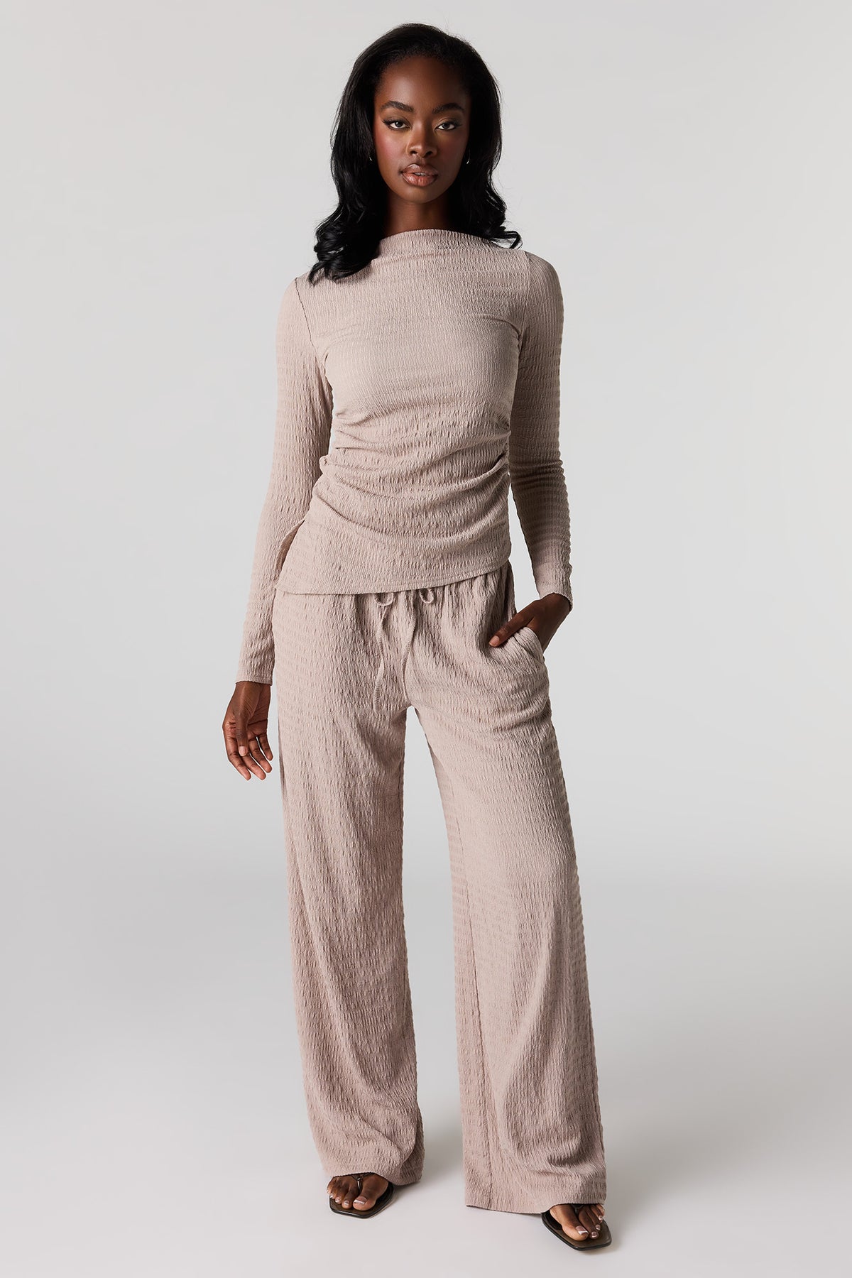 Textured Wide Leg Pant - Taupe