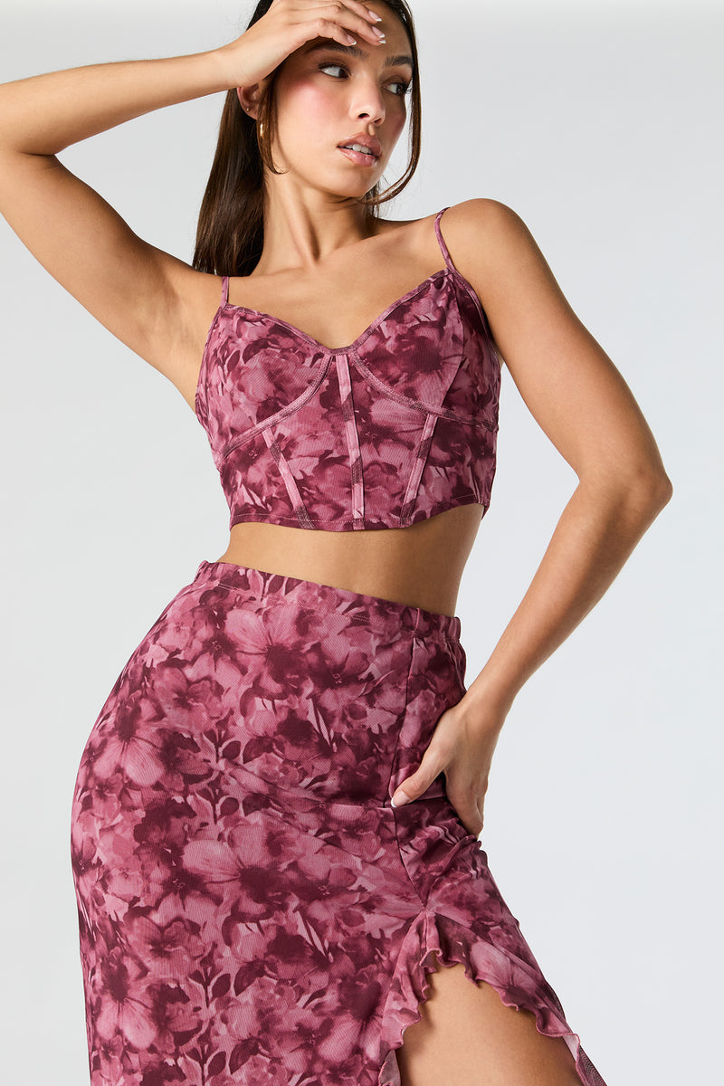 Floral Mesh Corset Crop Top